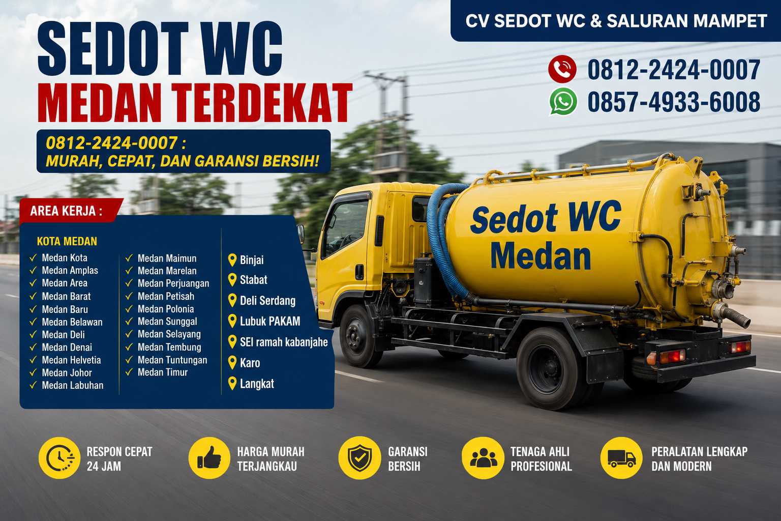 Sedot WC Medan Terdekat 0812-2424-0007 : Murah, Cepat, dan Garansi Bersih!